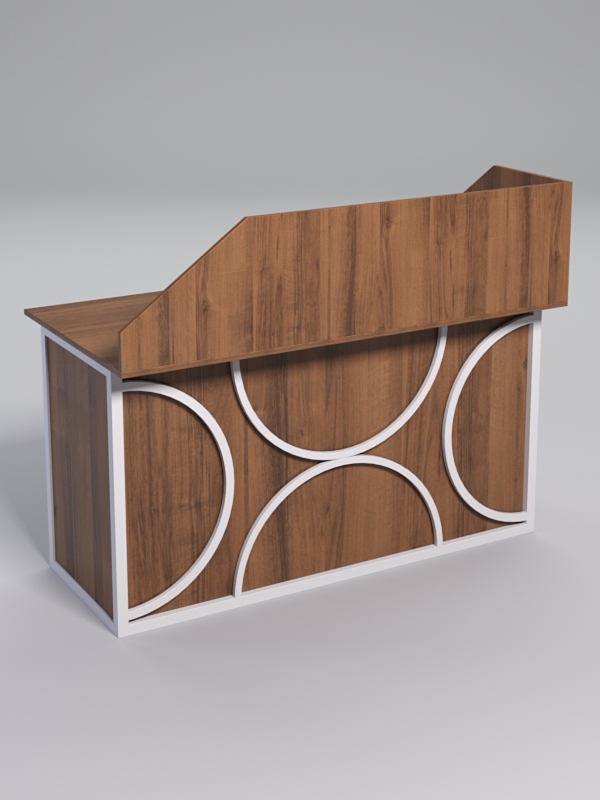 Стол для компьютера СК-34А (Правосторонний) с экраном СТРОНГ в стиле ЛОФТ декор №1, Орех + металлический каркас Белый