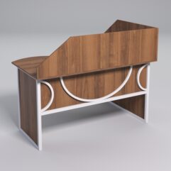 Стол эргономичный офисный СЭ-13 (левосторонний) с экраном СТРОНГ в стиле ЛОФТ декор №1, Орех + металлический каркас Белый