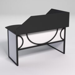 Стол эргономичный офисный СЭ-13 (левосторонний) с экраном СТРОНГ в стиле ЛОФТ декор №1, Черный и Белый