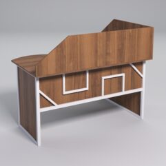 Стол эргономичный офисный СЭ-13А (левосторонний) с экраном СТРОНГ в стиле ЛОФТ декор №1, Орех + металлический каркас Белый