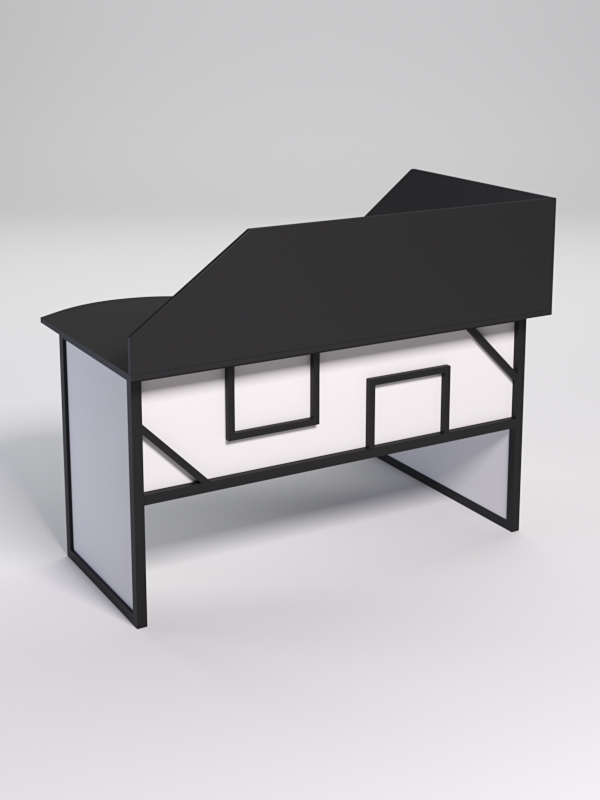 Стол эргономичный офисный СЭ-13А (левосторонний) с экраном СТРОНГ в стиле ЛОФТ декор №1, Черный и Белый