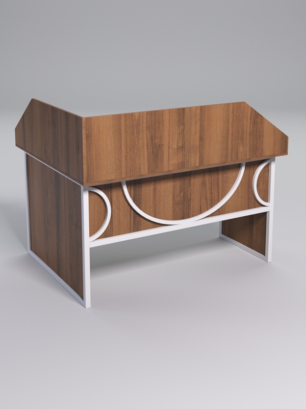 Стол эргономичный офисный СЭ-14 (правосторонний) с экраном СТРОНГ в стиле ЛОФТ декор №1, Орех + металлический каркас Белый