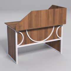 Стол эргономичный офисный СЭ-15 (левосторонний) с экраном СТРОНГ в стиле ЛОФТ декор №1, Орех + металлический каркас Белый