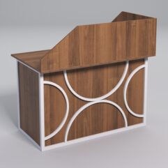 Стол эргономичный офисный СЭ-15А (левосторонний) с экраном СТРОНГ в стиле ЛОФТ декор №1, Орех + металлический каркас Белый