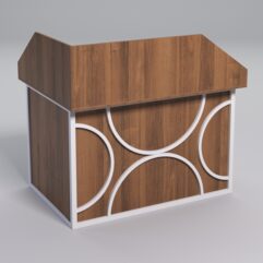 Стол эргономичный офисный СЭ-16А (правосторонний) с экраном СТРОНГ в стиле ЛОФТ декор №1, Орех + металлический каркас Белый