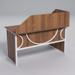 Стол эргономичный офисный СЭ-19 (левосторонний) с экраном СТРОНГ в стиле ЛОФТ декор №1, Орех + металлический каркас Белый