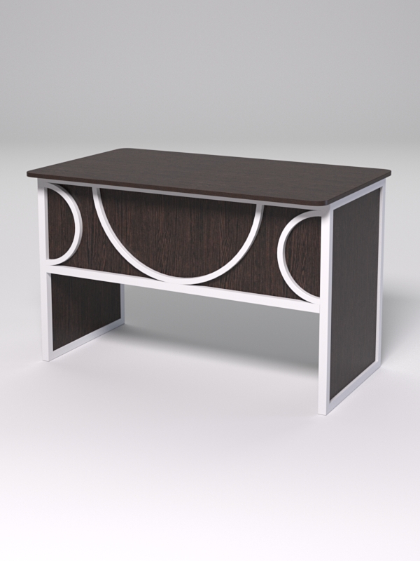 Стол рабочий офисный С-02 (закругленные торцы) СТРОНГ в стиле ЛОФТ декор №1, Дуб Венге + металлический каркас Белый