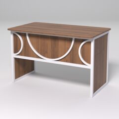 Стол рабочий офисный С-02 (закругленные торцы) СТРОНГ в стиле ЛОФТ декор №1, Орех + металлический каркас Белый