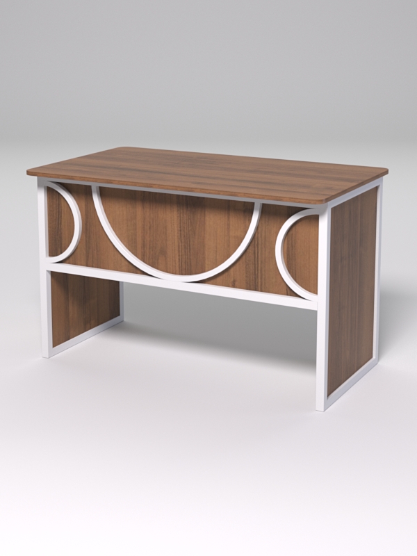 Стол рабочий офисный С-02 (закругленные торцы) СТРОНГ в стиле ЛОФТ декор №1, Орех + металлический каркас Белый