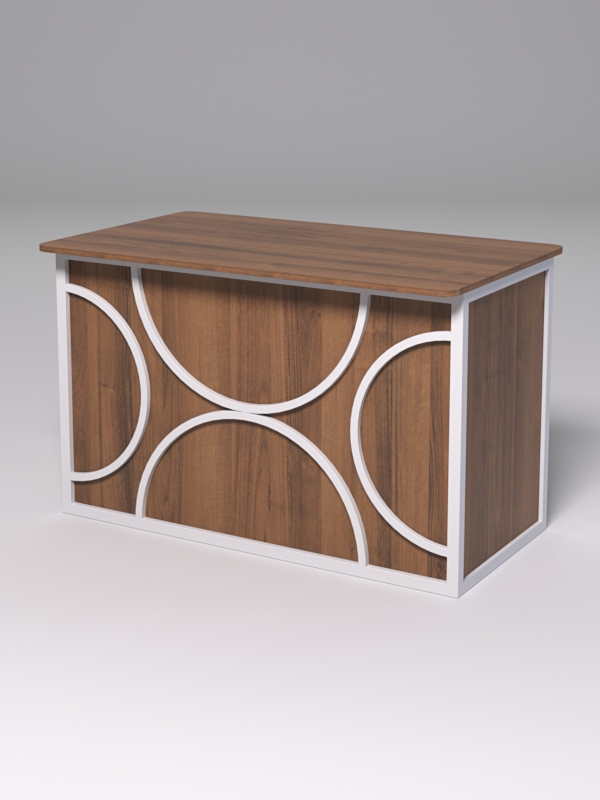 Стол рабочий офисный С-02А (закругленные торцы) СТРОНГ в стиле ЛОФТ декор №1, Орех + металлический каркас Белый