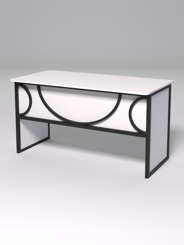 Стол рабочий офисный С-03 (закругленные торцы) СТРОНГ в стиле ЛОФТ декор №1, Белый