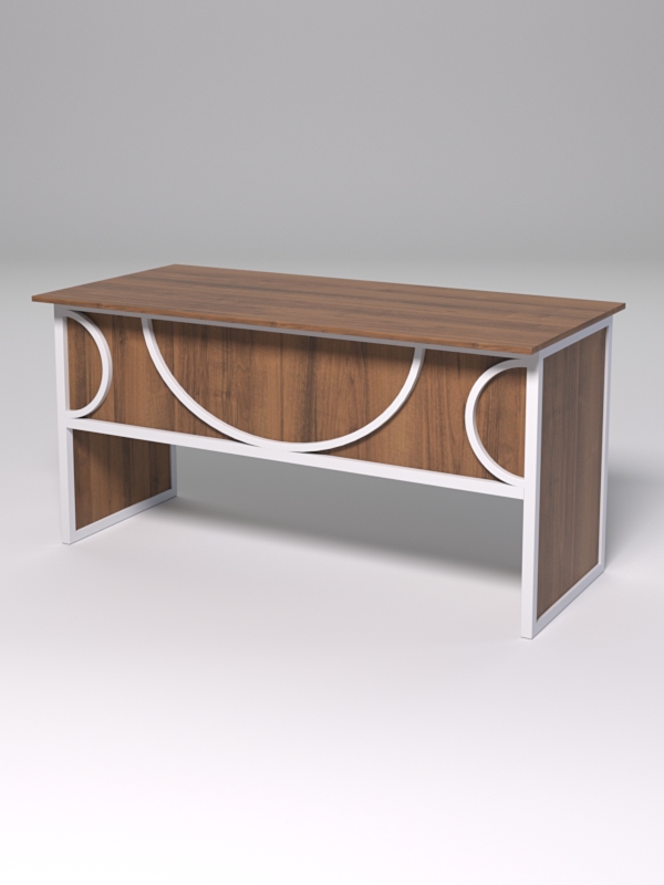 Стол рабочий офисный С-04 СТРОНГ в стиле ЛОФТ декор №1, Орех + металлический каркас Белый