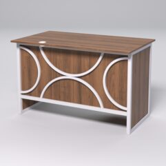 Стол однотумбовый офисный С-06 (левосторонний) СТРОНГ в стиле ЛОФТ декор №1, Орех + металлический каркас Белый