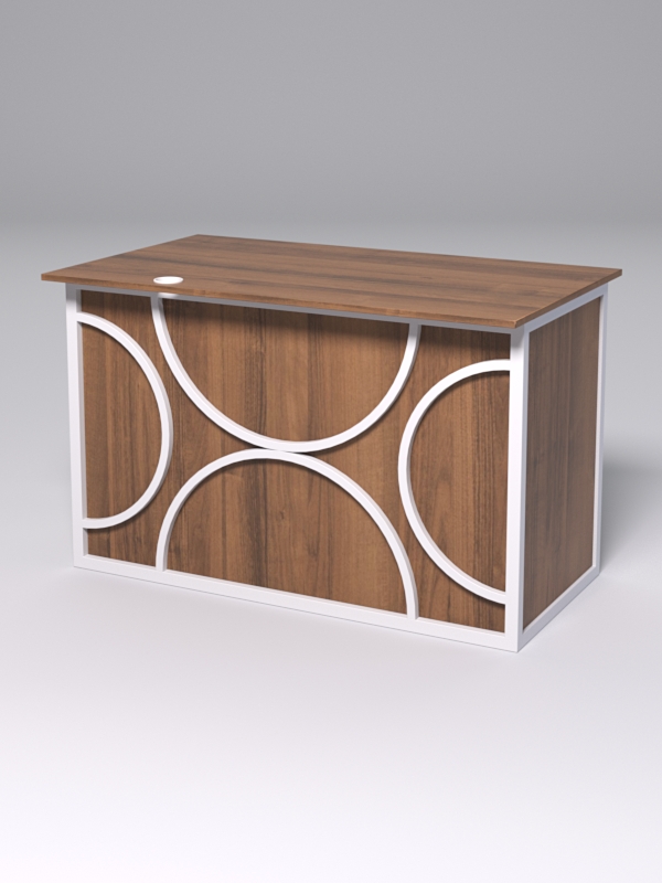 Стол однотумбовый офисный С-06А (левосторонний) СТРОНГ в стиле ЛОФТ декор №1, Орех + металлический каркас Белый