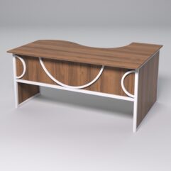 Стол эргономичный офисный СЭ-11 (левосторонний) СТРОНГ в стиле ЛОФТ декор №1, Орех + металлический каркас Белый