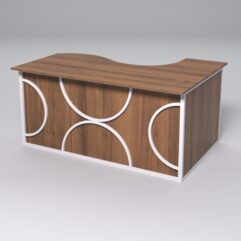 Стол эргономичный офисный СЭ-11А (левосторонний) СТРОНГ в стиле ЛОФТ декор №1, Орех + металлический каркас Белый