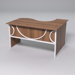 Стол эргономичный офисный СЭ-13 (левосторонний) СТРОНГ в стиле ЛОФТ декор №1, Орех + металлический каркас Белый