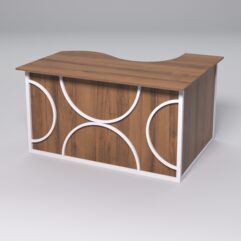 Стол эргономичный офисный СЭ-13А (левосторонний) СТРОНГ в стиле ЛОФТ декор №1, Орех + металлический каркас Белый