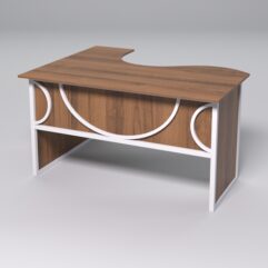 Стол эргономичный офисный СЭ-14 (правосторонний) СТРОНГ в стиле ЛОФТ декор №1, Орех + металлический каркас Белый