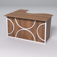 Стол эргономичный офисный СЭ-14А (правосторонний) СТРОНГ в стиле ЛОФТ декор №1, Орех + металлический каркас Белый