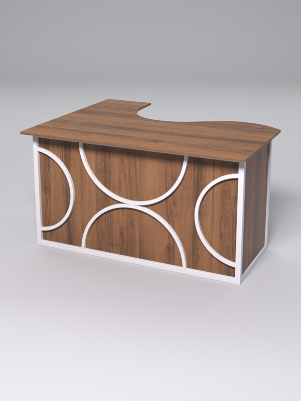 Стол эргономичный офисный СЭ-14А (правосторонний) СТРОНГ в стиле ЛОФТ декор №1, Орех + металлический каркас Белый