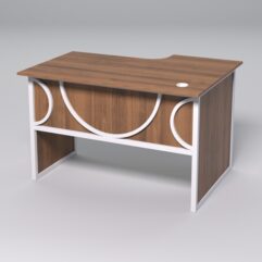 Стол эргономичный офисный СЭ-15 (левосторонний) СТРОНГ в стиле ЛОФТ декор №1, Орех + металлический каркас Белый