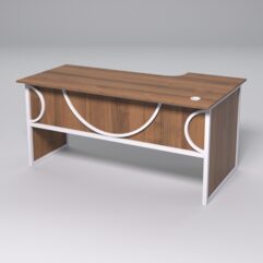 Стол эргономичный офисный СЭ-17 (левосторонний) СТРОНГ в стиле ЛОФТ декор №1, Орех + металлический каркас Белый