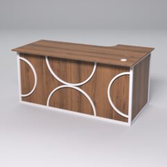 Стол эргономичный офисный СЭ-17А (левосторонний) СТРОНГ в стиле ЛОФТ декор №1, Орех + металлический каркас Белый