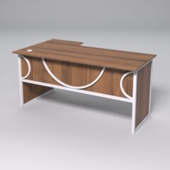 Стол эргономичный офисный СЭ-18 (правосторонний) СТРОНГ в стиле ЛОФТ декор №1, Орех + металлический каркас Белый