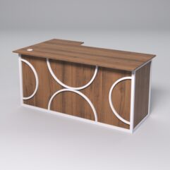 Стол эргономичный офисный СЭ-18А (правосторонний) СТРОНГ в стиле ЛОФТ декор №1, Орех + металлический каркас Белый