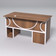 Стол для компьютера СК-33 (Левосторонний) СТРОНГ в стиле ЛОФТ декор №1, Орех + металлический каркас Белый