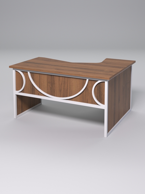 Стол эргономичный левосторонний НТ-040 СТРОНГ в стиле ЛОФТ декор №1, Орех + металлический каркас Белый