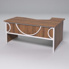 Стол эргономичный левосторонний НТ-060 СТРОНГ в стиле ЛОФТ декор №1, Орех + металлический каркас Белый