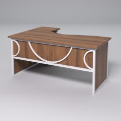 Стол эргономичный правосторонний НТ-060 СТРОНГ в стиле ЛОФТ декор №1, Орех + металлический каркас Белый