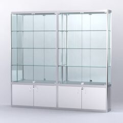 Витрина АЛПРО №2-2м-300-3 (задняя стенка - зеркало), Серебрянный