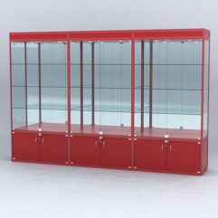Витрина АЛПРО №1-3м-500-3 (задняя стенка - зеркало), Красный