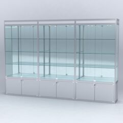 Витрина АЛПРО №1-3м-400-3 (задняя стенка - зеркало), Серебрянный