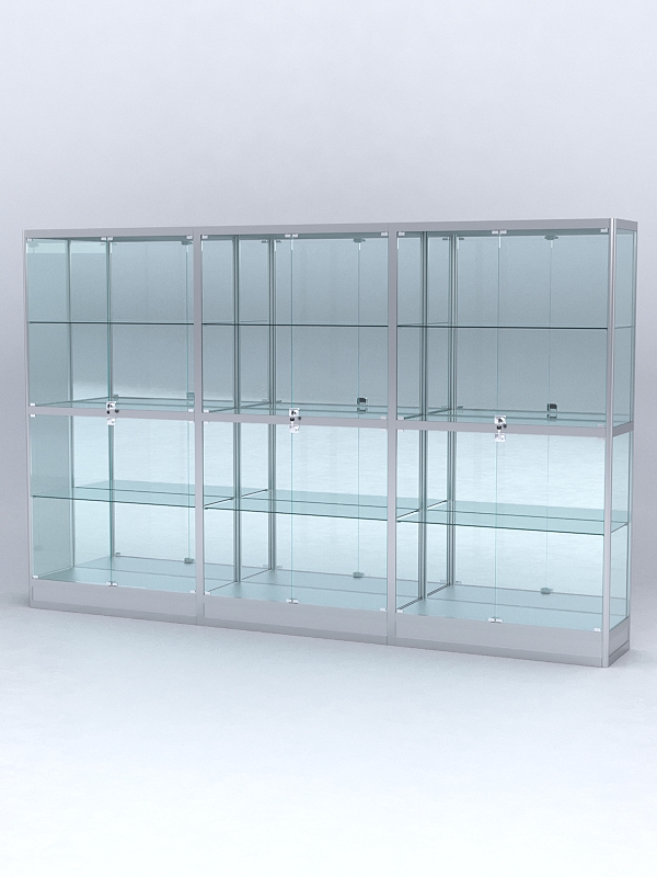 Витрина АЛПРО №4-3м-400-3 (задняя стенка - зеркало), Серебрянный