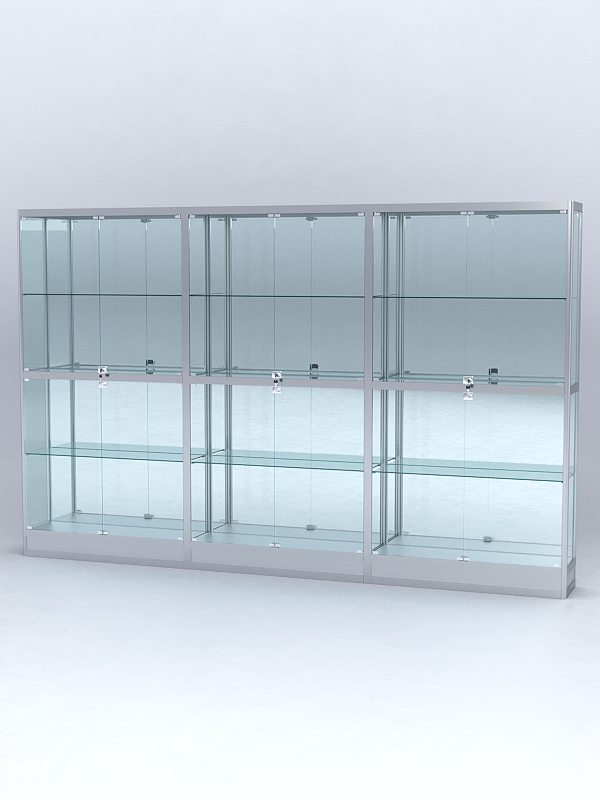 Витрина АЛПРО №4-3м-300-3 (задняя стенка - зеркало), Серебрянный