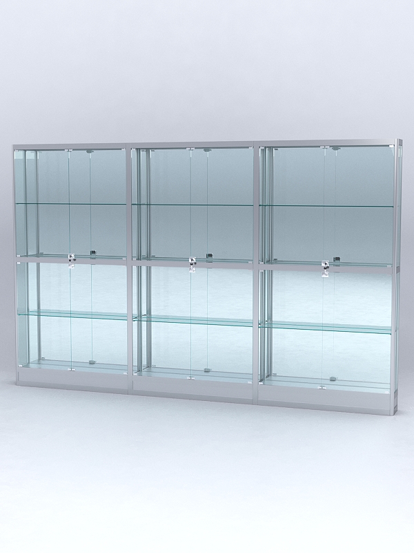 Витрина АЛПРО №4-3м-200-3 (задняя стенка - зеркало), Серебрянный