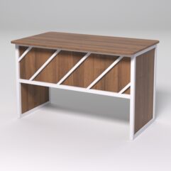 Стол рабочий офисный С-02 (закругленные торцы) СТРОНГ в стиле ЛОФТ декор №2, Орех + металлический каркас Белый