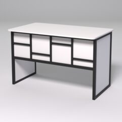 Стол рабочий офисный С-02 (закругленные торцы) СТРОНГ в стиле ЛОФТ декор №3, Белый