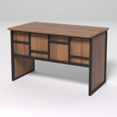 Стол рабочий офисный С-02 (закругленные торцы) СТРОНГ в стиле ЛОФТ декор №3, Орех