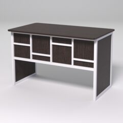 Стол рабочий офисный С-02 (закругленные торцы) СТРОНГ в стиле ЛОФТ декор №3, Дуб Венге + металлический каркас Белый