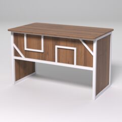 Стол рабочий офисный С-02 (закругленные торцы) СТРОНГ в стиле ЛОФТ декор №4, Орех + металлический каркас Белый