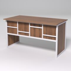 Стол рабочий офисный С-03 СТРОНГ в стиле ЛОФТ декор №3, Орех + металлический каркас Белый