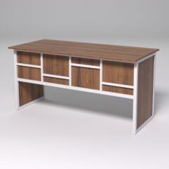 Стол рабочий офисный С-04 СТРОНГ в стиле ЛОФТ декор №3, Орех + металлический каркас Белый