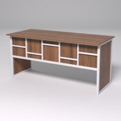 Стол рабочий офисный С-05 СТРОНГ в стиле ЛОФТ декор №3, Орех + металлический каркас Белый