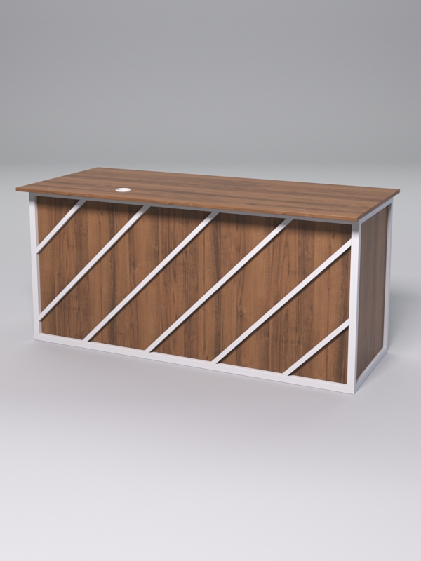 Стол двухтумбовый офисный С-07А СТРОНГ в стиле ЛОФТ декор №2, Орех + металлический каркас Белый