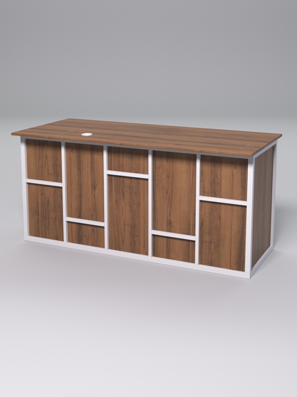 Стол двухтумбовый офисный С-07А СТРОНГ в стиле ЛОФТ декор №3, Орех + металлический каркас Белый